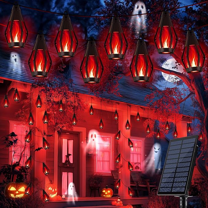 iBaycon Solar Halloween Lights, 27Ft 10 LED Bulbs Flickering Flame String Light by iBaycon