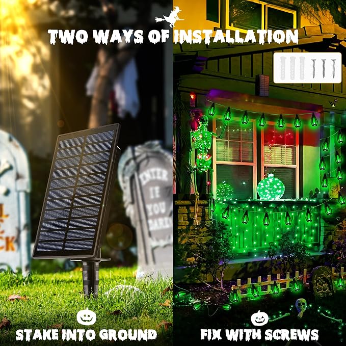 iBaycon Solar Halloween Lights, 42Ft 15 LED Bulbs Flickering Flame String Light - Image 6