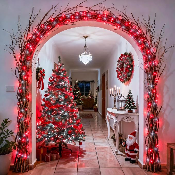 JMEXSUSS 2 Pack Red and White Battery Christmas Lights, Each 33ft 100 LED - Image 4