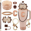 9PCS Brown for Stanley Cup Accessories Set Bling Initials Bow Charms for by Unknown