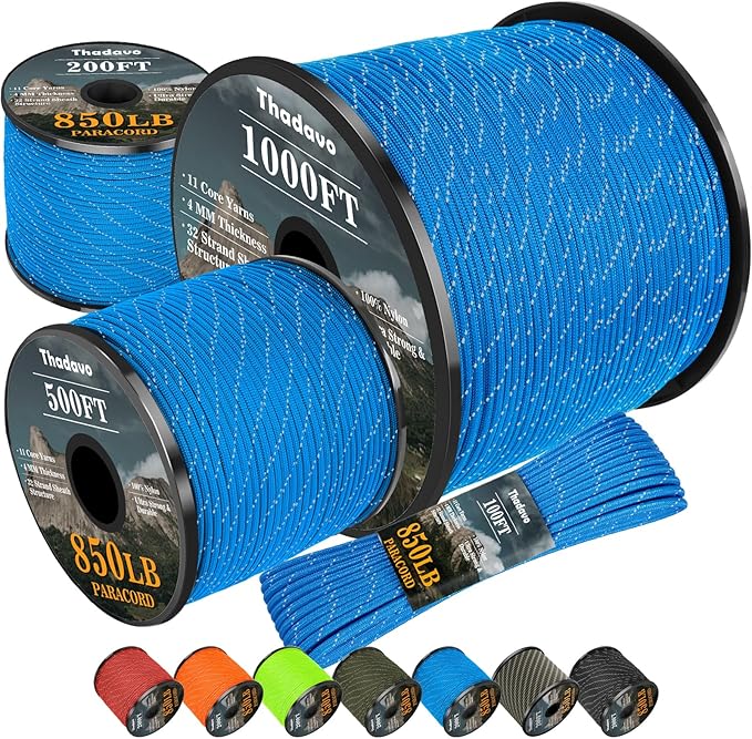 Reflective Paracord Rope 850Ib, 50/100/200/500/1000ft 4MM 11 Strand Strong by Thadavo