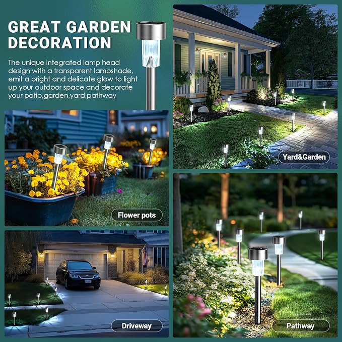 GIGALUMI Solar Lights Outdoor Waterproof, 12 Pack, Stainless Steel LED Solar - Image 2