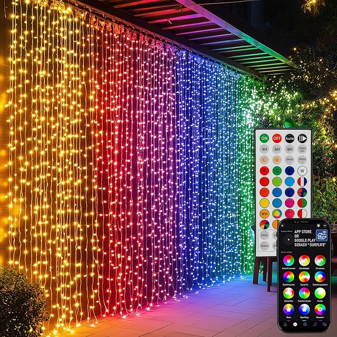 Dazzle Bright 300 LED Curtain String Lights, RGB Color Changing Christmas Fairy by DazzleBright