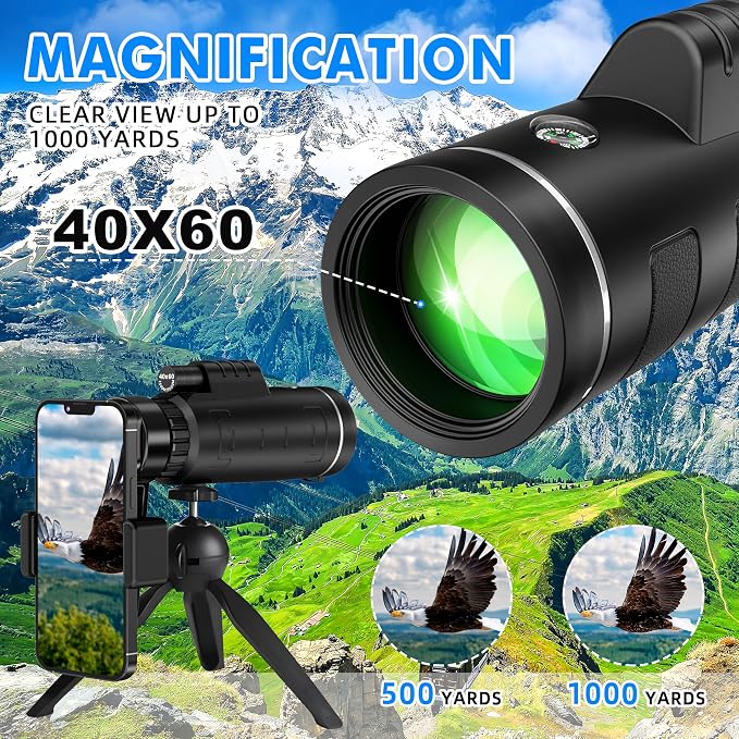 40x60 Monocular Telescope with Smartphone Adapter and Telescope Case High - Image 3