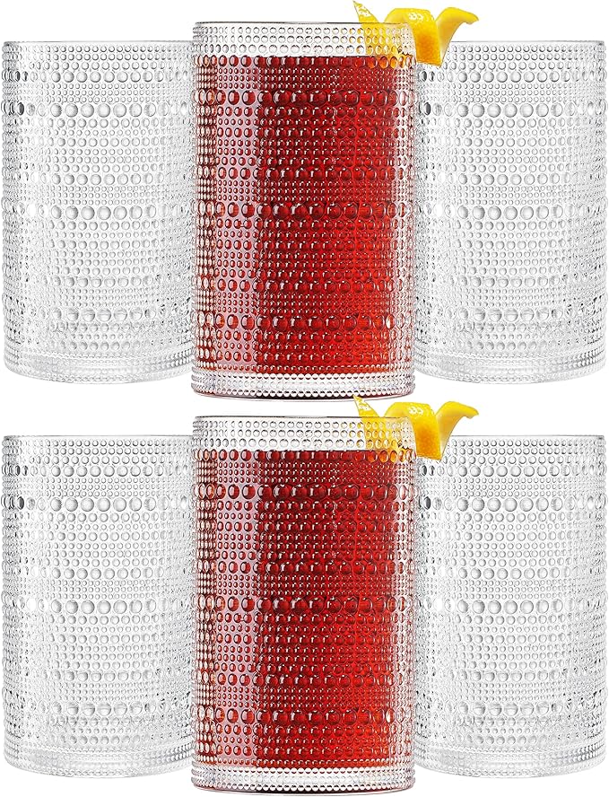 Khen Plastic Hobnail Drinking Highball Glasses Set of 6 Clear Color Cups 14oz by Khen
