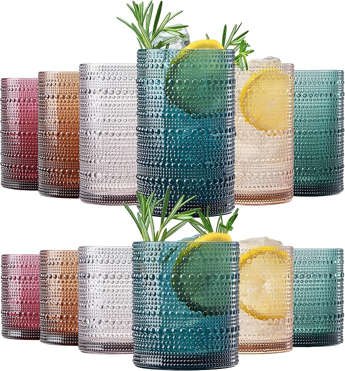 Khen Plastic Hobnail Drinking Glasses Set of 12 Neutral Tones Cups 6x 10oz by Khen